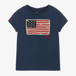 Ralph Lauren-Girls Blue Flag Cotton Tee | Childrensalon Outlet