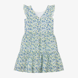 رالف لورين-فستان قطن سيرسوكر لون أزرق بطبعة ورود | Childrensalon Outlet