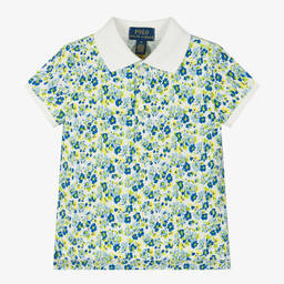 Ralph Lauren-Girls Blue Floral Print Cotton Polo Shirt | Childrensalon Outlet