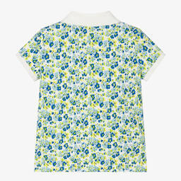 Ralph Lauren-Girls Blue Floral Print Cotton Polo Shirt | Childrensalon Outlet