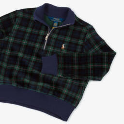 Ralph Lauren-Girls Blue-Green Tartan Corduroy Top | Childrensalon Outlet