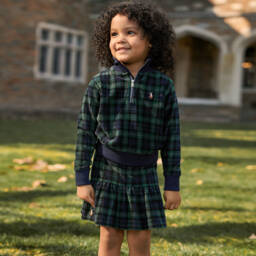 Ralph Lauren-Girls Blue-Green Tartan Corduroy Top | Childrensalon Outlet