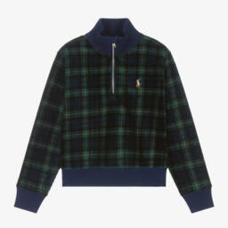 Ralph Lauren-Girls Blue-Green Tartan Corduroy Top | Childrensalon Outlet