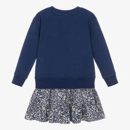 Ralph Lauren-Girls Blue Jersey & Floral Cotton Dress | Childrensalon Outlet