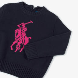 Ralph Lauren-Girls Blue Knit Pony Jumper | Childrensalon Outlet