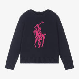 Ralph Lauren-Girls Blue Knit Pony Jumper | Childrensalon Outlet
