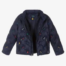 Polo Ralph Lauren-Girls Blue Logo Down Jacket | Childrensalon Outlet
