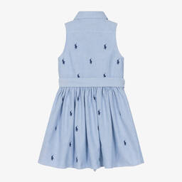 Ralph Lauren-فستان قميص قطن أكسفورد لون أزرق | Childrensalon Outlet