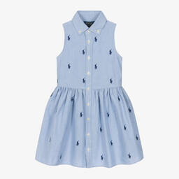 Ralph Lauren-فستان قميص قطن أكسفورد لون أزرق | Childrensalon Outlet