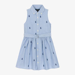 Ralph Lauren-فستان قميص قطن أكسفورد لون أزرق | Childrensalon Outlet