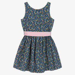 Ralph Lauren-Girls Blue & Pink Floral Cotton Dress | Childrensalon Outlet
