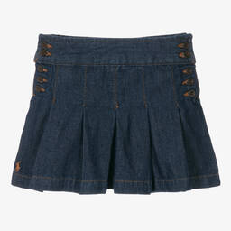 Ralph Lauren-Girls Blue Pleated Denim Skirt | Childrensalon Outlet