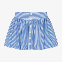 Ralph Lauren-تنورة قطن بوبلين مقلم لون أزرق وأبيض | Childrensalon Outlet