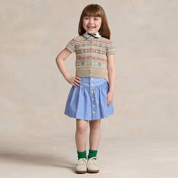 Ralph Lauren-تنورة قطن بوبلين مقلم لون أزرق وأبيض | Childrensalon Outlet