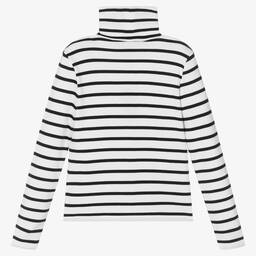 Polo رالف لورين-كنزة بياقة عالية قطن محبوك لون كحلي وأبيض للبنات | Childrensalon Outlet