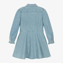 Ralph Lauren-Girls Chambray Frill Blue Dress | Childrensalon Outlet