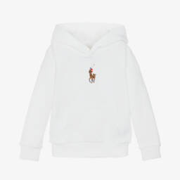 رالف لورين-هودي قطن لون أبيض للأولاد | Childrensalon Outlet