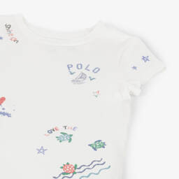 رالف لورين-تيشيرت قطن لون أبيض للبنات | Childrensalon Outlet