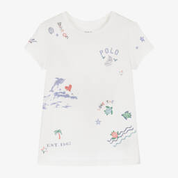 رالف لورين-تيشيرت قطن لون أبيض للبنات | Childrensalon Outlet