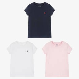 Ralph Lauren-Girls Cotton T-Shirts (3 Pack) | Childrensalon Outlet