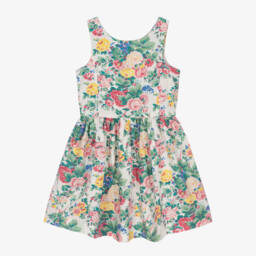 Ralph Lauren-Girls Cream Floral Cotton Frock | Childrensalon Outlet