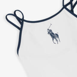 Ralph Lauren-مايوه فاخر أبيض للبنات بنقشة المهر | Childrensalon Outlet