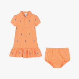 Ralph Lauren-Платье поло из хлопка оранжевое для девочек | Childrensalon Outlet