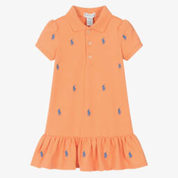 Ralph Lauren-Платье поло из хлопка оранжевое для девочек | Childrensalon Outlet