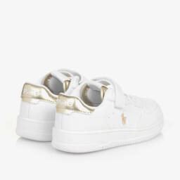 Ralph Lauren-Girls Gold-Trimmed Faux Leather Trainers | Childrensalon Outlet