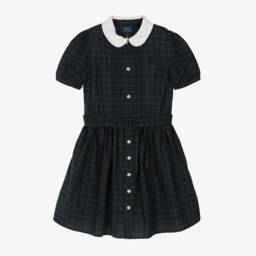 Ralph Lauren-فستان تارتان قطن لون أخضر داكن | Childrensalon Outlet