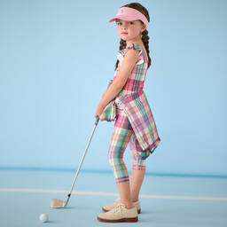 رالف لورين-ليقنز كاروهات قطن جيرسي لون أخضر وأصفر للبنات | Childrensalon Outlet