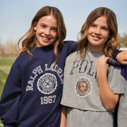 Ralph Lauren-Girls Grey Cotton Logo Tee | Childrensalon Outlet