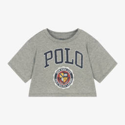 Ralph Lauren-Girls Grey Cotton Logo Tee | Childrensalon Outlet