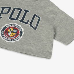 Ralph Lauren-Girls Grey Cotton Logo Tee | Childrensalon Outlet