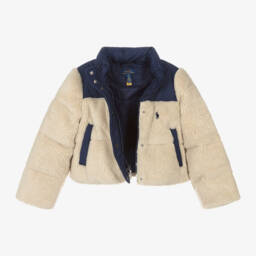 Ralph Lauren-جاكيت فليس لون عاجي وكحلي للبنات | Childrensalon Outlet