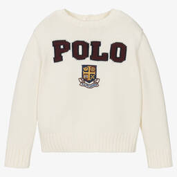 Ralph Lauren-بلوفر قطن محبوك لون عاجي للبنات | Childrensalon Outlet