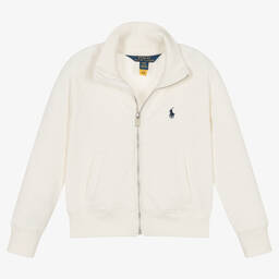 Ralph Lauren-Girls Ivory Cotton Zip-Up Top | Childrensalon Outlet