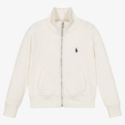 Ralph Lauren-Girls Ivory Cotton Zip-Up Top | Childrensalon Outlet