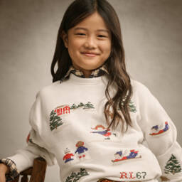 Ralph Lauren-Girls Ivory Festive Cotton Sweatshirt | Childrensalon Outlet