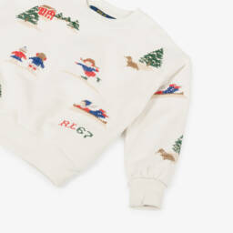 Ralph Lauren-Girls Ivory Festive Cotton Sweatshirt | Childrensalon Outlet