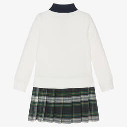 Ralph Lauren-فستان قطن جيرسي تارتان لون عاجي وأخضر | Childrensalon Outlet