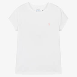 Ralph Lauren-Girls Ivory Tee with Pink Pony Emblem | Childrensalon Outlet