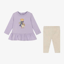 Ralph Lauren-Girls Lilac & Beige Bear Outfit | Childrensalon Outlet