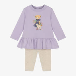Ralph Lauren-Girls Lilac & Beige Bear Outfit | Childrensalon Outlet