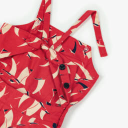 Ralph Lauren-Girls Nautical Red Cotton Romper | Childrensalon Outlet