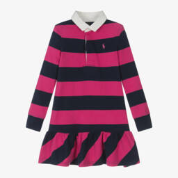 رالف لورين-فستان روغبي مقلم لون زهري وكحلي | Childrensalon Outlet