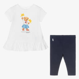 Ralph Lauren-Girls Navy and White Leggings Ensemble | Childrensalon Outlet
