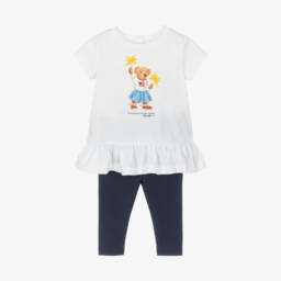 Ralph Lauren-Girls Navy and White Leggings Ensemble | Childrensalon Outlet