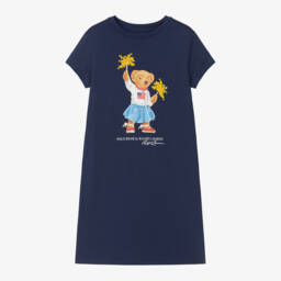 Ralph Lauren-Girls Navy Bear Jersey Dress | Childrensalon Outlet