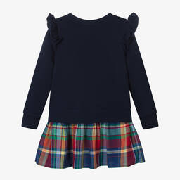 Ralph Lauren-Girls Navy Blue Check Sweatshirt Dress | Childrensalon Outlet